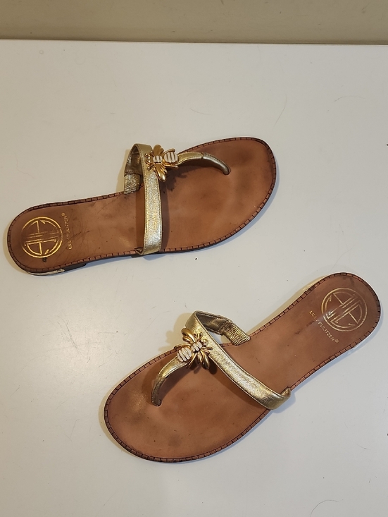 Lilly Pulitzer Shoes - Lilly Pulitzer Gold Metallic Flower-Embellished Thong Sandals Sz 8M